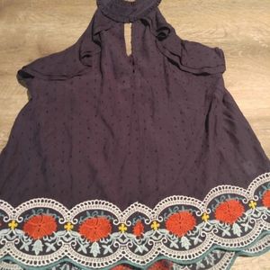 Blue Halter Top Embroidered Top